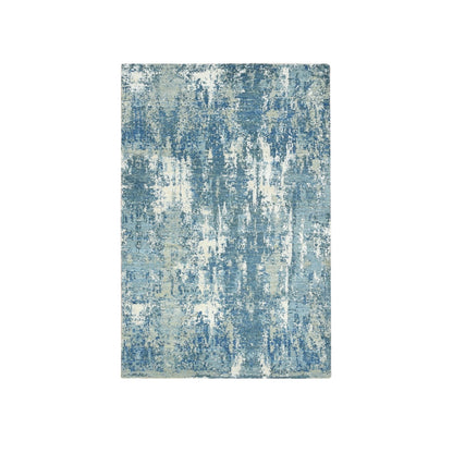 3'2"X5'2" Powder Blue Pure Silk And Wool Abstract Design Hand Knotted Rug