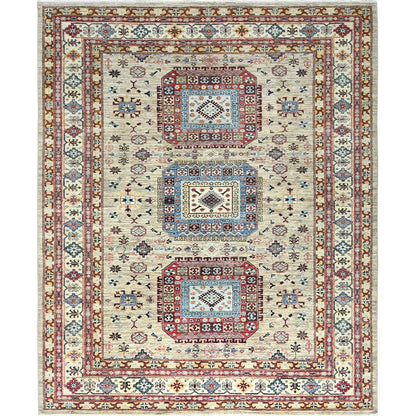 8'X9'6" Cream Afghan Super Kazak Soft Wool Hand Knotted Oriental Rug