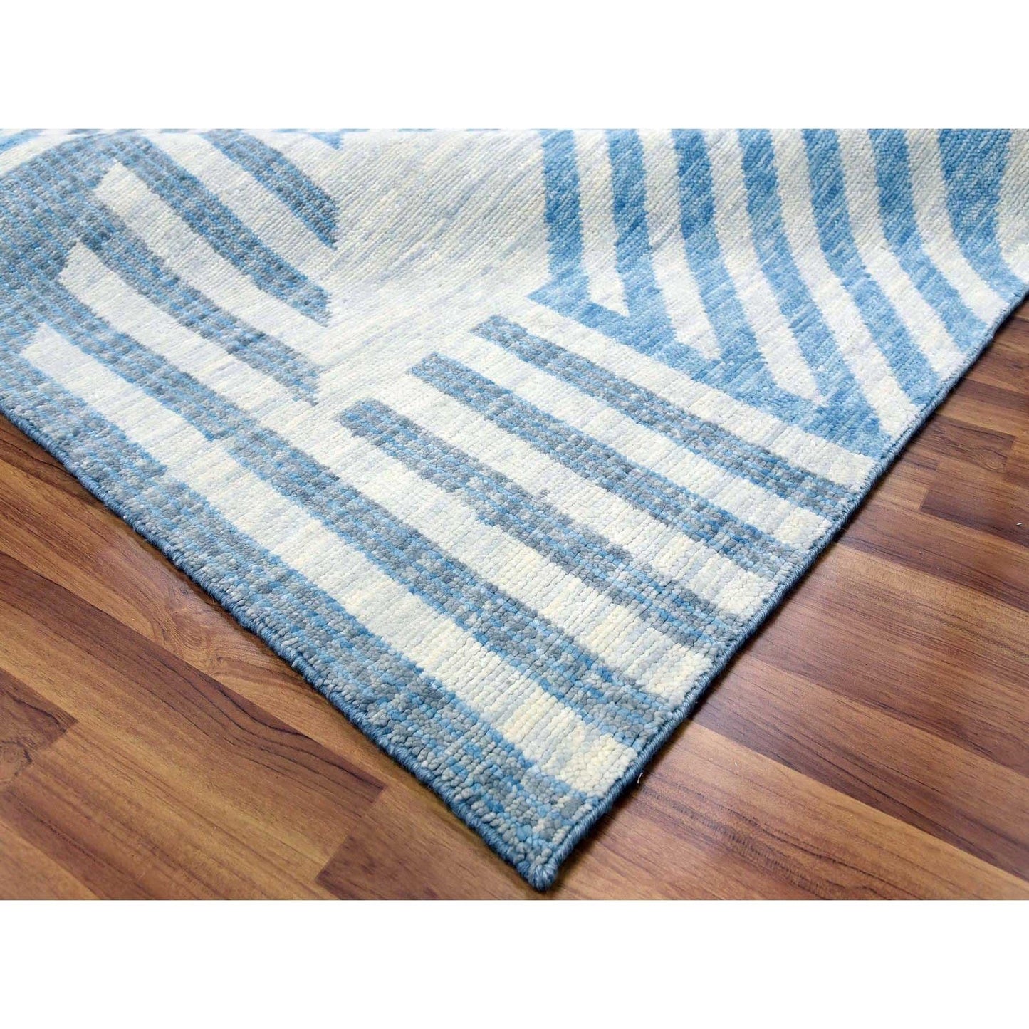 9'X12' Blue Hand Knotted Geometric Art Deco Collection Pure Wool Rug