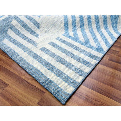 9'X12' Blue Hand Knotted Geometric Art Deco Collection Pure Wool Rug