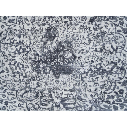 9'9"X9'9" Gray Erased Farsian Design Wool/Silk Hand Knotted Round Rug
