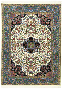 Handmade Kirman Oriental Rug Cream & Blue Floral