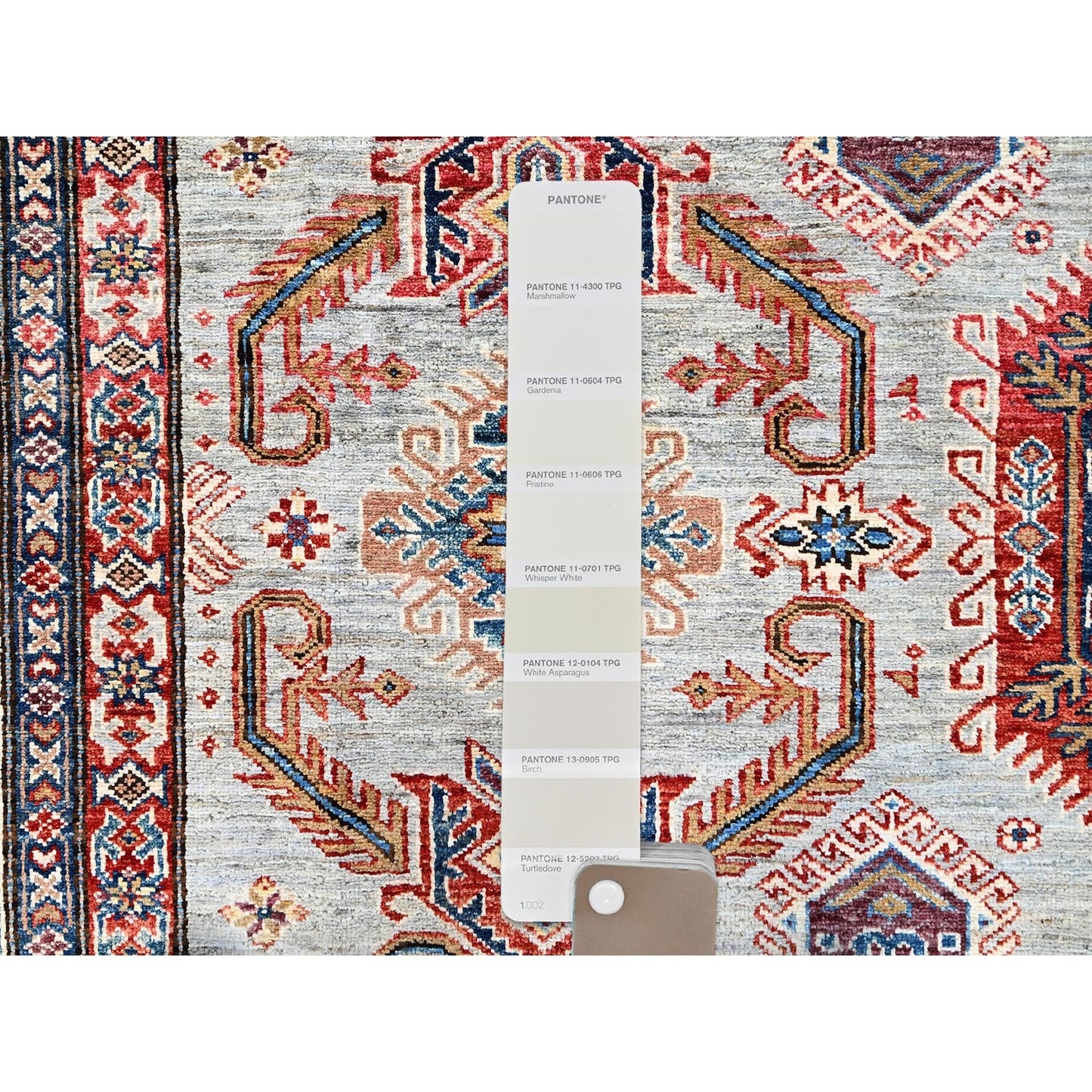 8'X9'10" Ivory 100% Wool Afghan Super Kazak Hand Knotted Oriental Rug