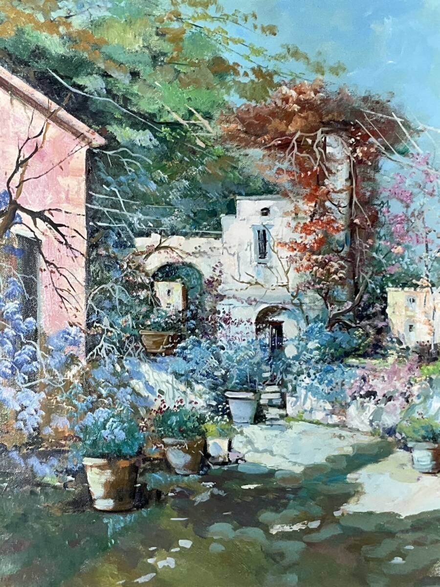 Large Framed Oil Painting Garden Flower Sanzone Signed Italian Landscape