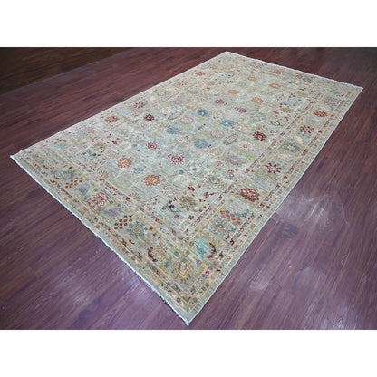 Hand knotted wool rug Green Peshawar design 7'3 x11'8" Ziegler Mahal
