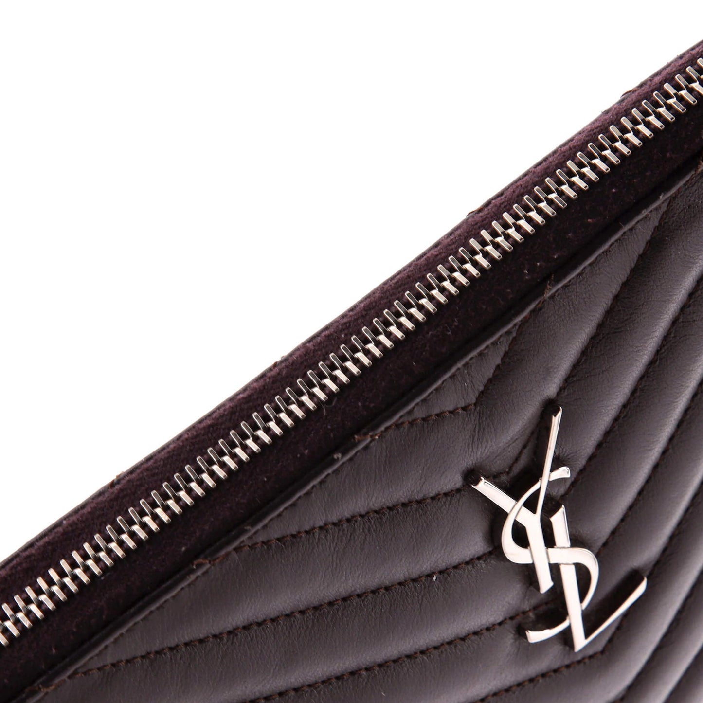 Saint Laurent Classic Monogram Wristlet Pouch Matelasse Chevron Leather Small