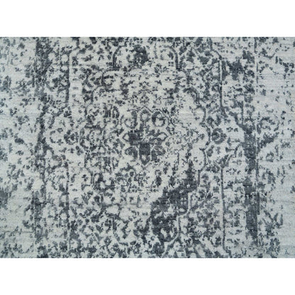 2'8"X20' Gray Wool/Silk Hand Knotted Zoroastrian Design Xl Runner Rug