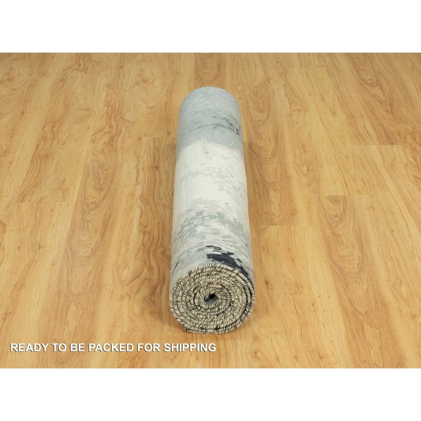 4'2X12' Iridium Black Hand Knotted Abstract Wool And Silk Wide Runner Rug