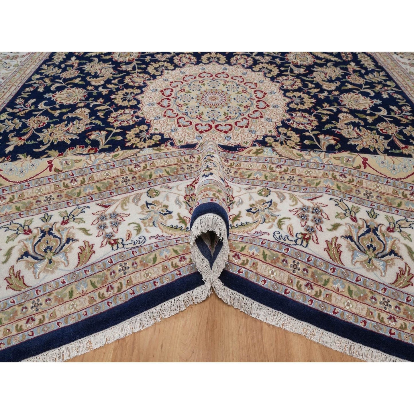 Polo Blue Wool & Silk Nain Hand Knotted Oriental Rug 11'7"x15'7