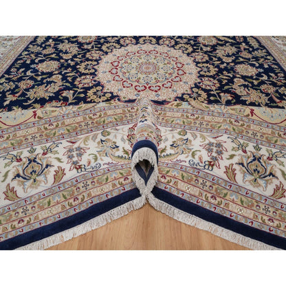 Polo Blue Wool & Silk Nain Hand Knotted Oriental Rug 11'7"x15'7