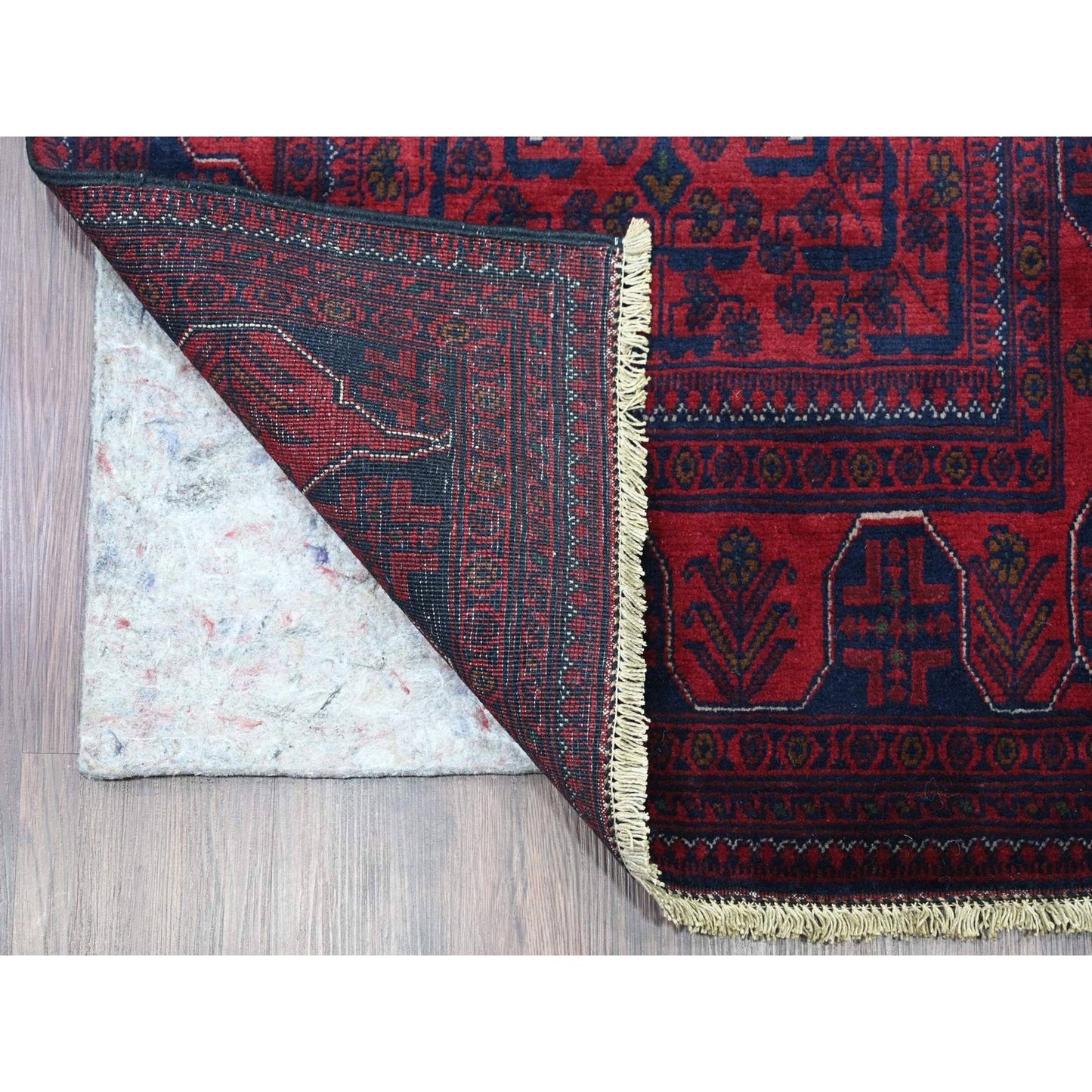 2'8"X16'3" Vermilion Red Afghan Khamyab Pure Wool Hand Knotted Runner Rug