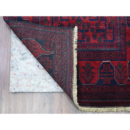 2'8"X16'3" Vermilion Red Afghan Khamyab Pure Wool Hand Knotted Runner Rug