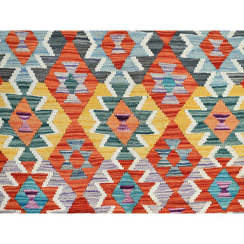 10'X13' Colorful Afghan Kilim Flat Weave Pure Wool Hand Woven Rug