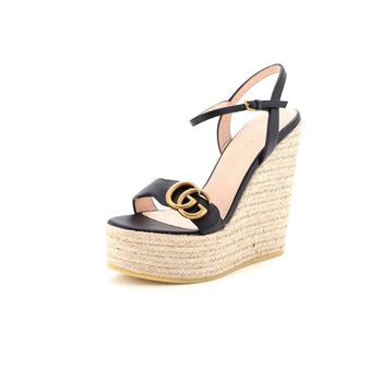 Leather Gucci Women's GG Marmont Wedge Espadrille Sandals