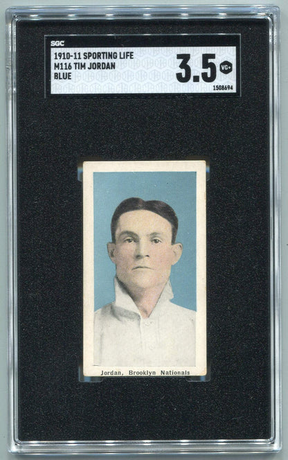 Tim Jordan 1910 - 1911 Sporting Life Blue Variation Tobacco Card #M116 Sgc Grade