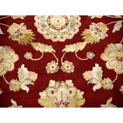 9'X12' Burgundy Red Rajasthan Design Wool And Silk Hand Knotted Rug