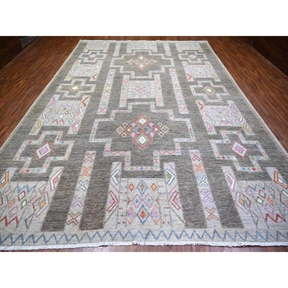 9'10"X13'8" Cloud Gray Fine Peshawar Wool Hand Knotted Oriental Rug