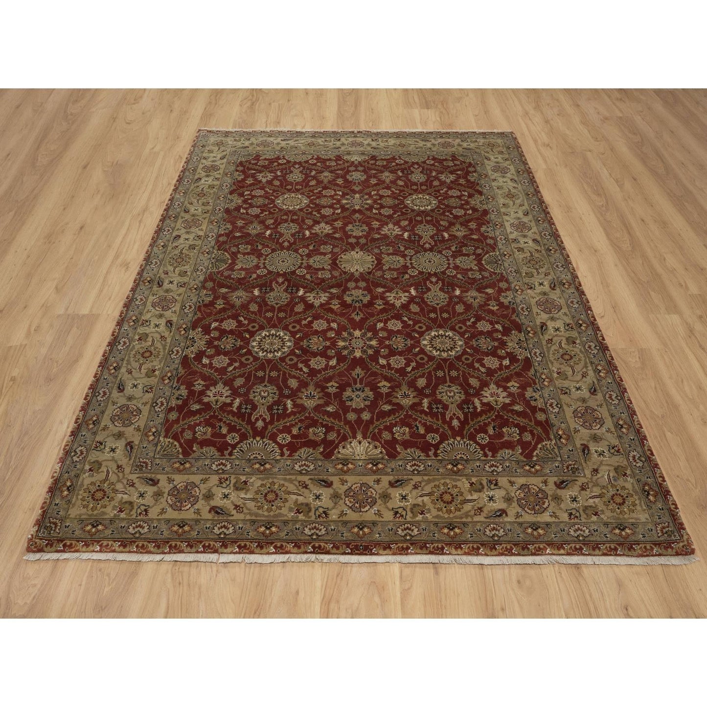 5'9"X8' Red Hereke With All Over Design Wool And Silk Hand Knotted Rug
