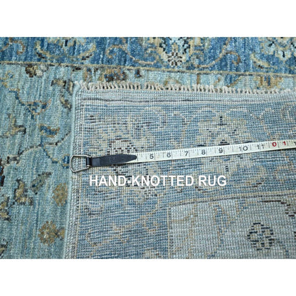 2'6"X14' Blue Shah Abbas Flower Design Pure Wool Hand Knotted Runner Rug