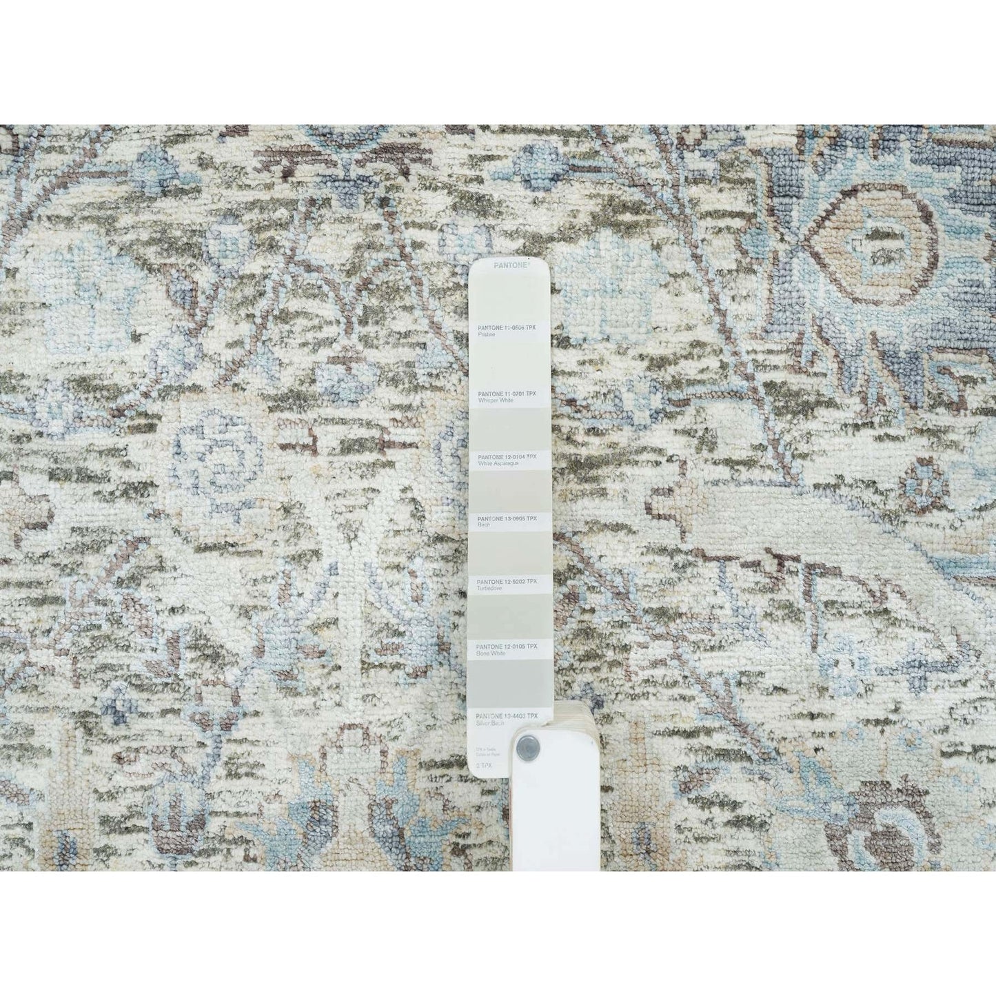 3'3"x5' Ivory Sickle Leaf Design Silk & Wool Hand Knotted Oriental Rug