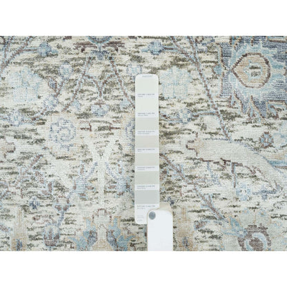 3'3"x5' Ivory Sickle Leaf Design Silk & Wool Hand Knotted Oriental Rug