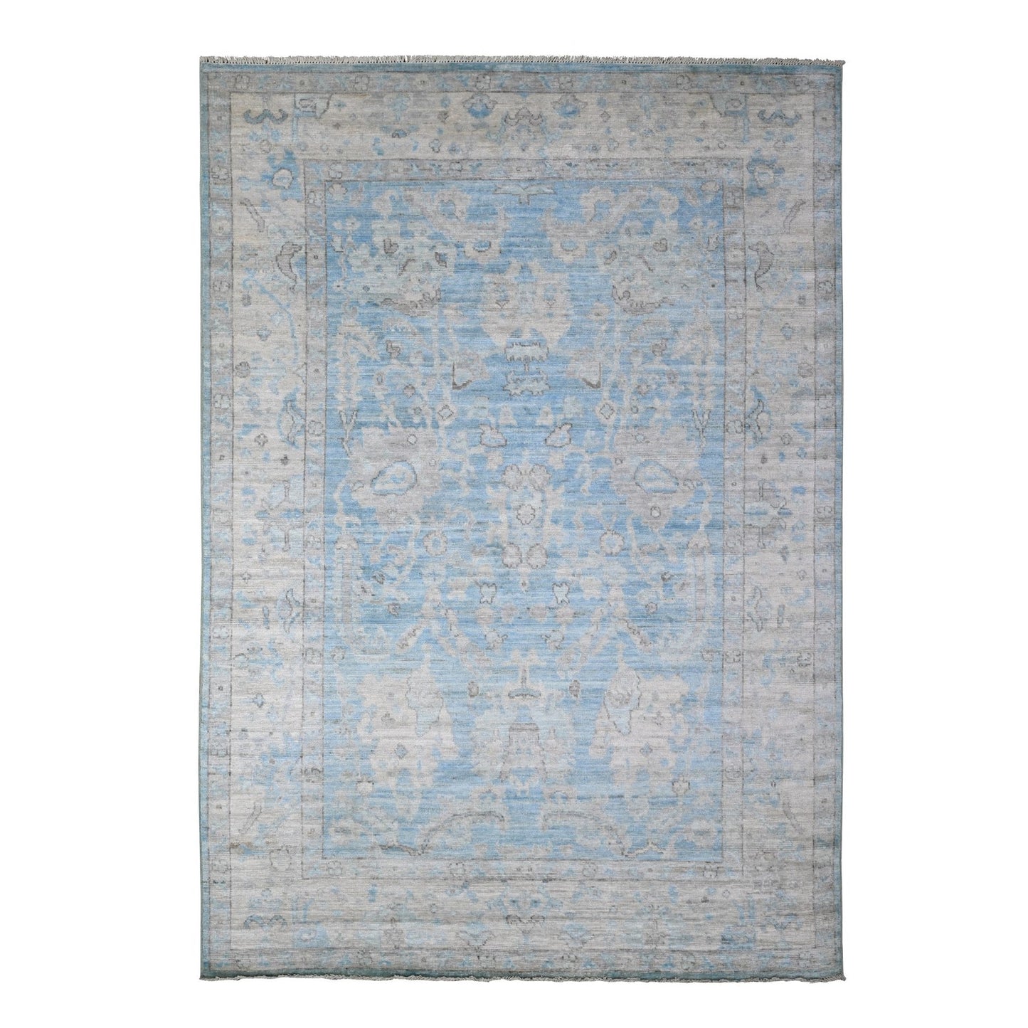 6'2"X8'10" Argentina Blue Natural Dyes Angora Oushak Oriental Rug