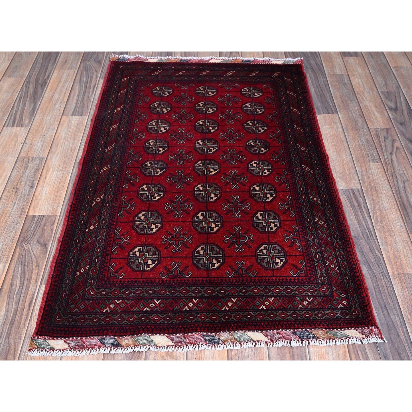 2'9"X4'1" Red Princess Bokara Geometric Design Soft Wool Hand Knotted Rug