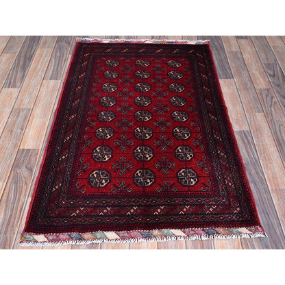 2'9"X4'1" Red Princess Bokara Geometric Design Soft Wool Hand Knotted Rug