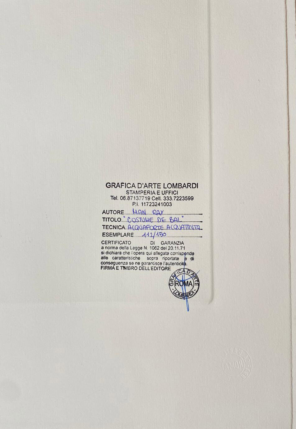 Man Ray Etching Hand Signed Rare Numbered Le Corbusier