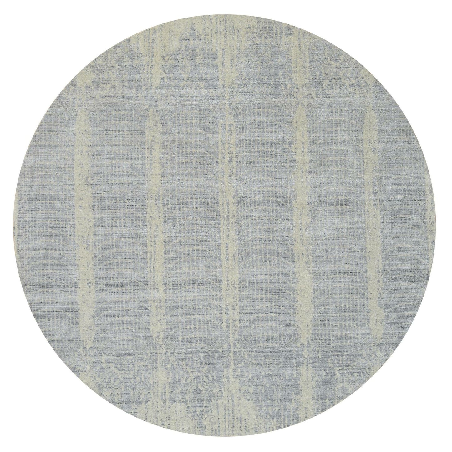 9'X9' Gray Jacquard Hand Loomed Wool And Plant Based Silk Round Rug