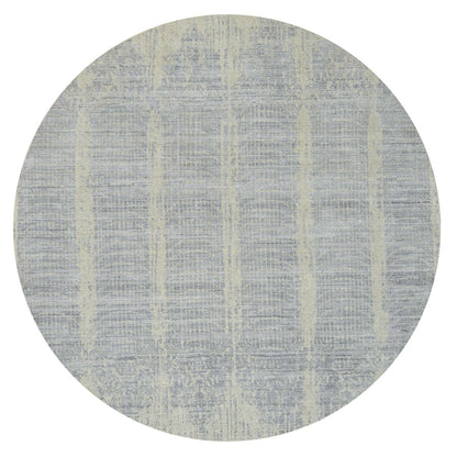9'X9' Gray Jacquard Hand Loomed Wool And Plant Based Silk Round Rug