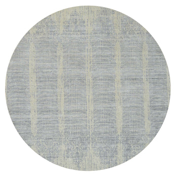 9'X9' Gray Jacquard Hand Loomed Wool And Plant Based Silk Round Rug