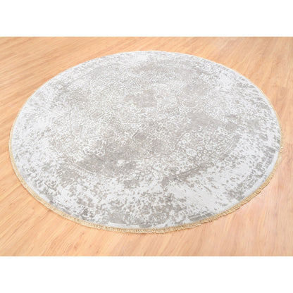 10'x10' Round Grey Broken Farsian Design Wool-Silk Hand Knotted Rug