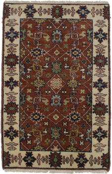 Small Hand-Knotted Floral Area Rug Oriental