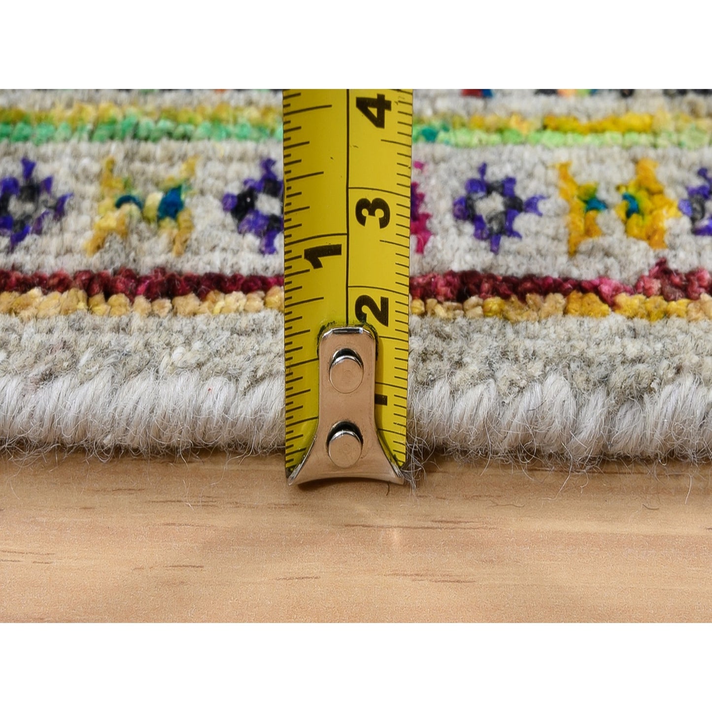 2'5"X12' Beige Saroogh Wool And Sari Silk Hand Knotted Runner Rug