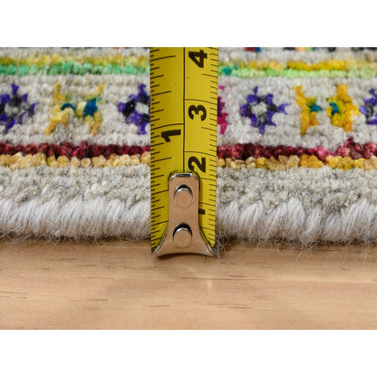 2'5"X12' Beige Saroogh Wool And Sari Silk Hand Knotted Runner Rug