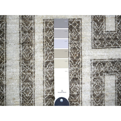 4'X11'8" Taupe Brown Hand Knotted Wool Fine Peshawar Runner Oriental Rug