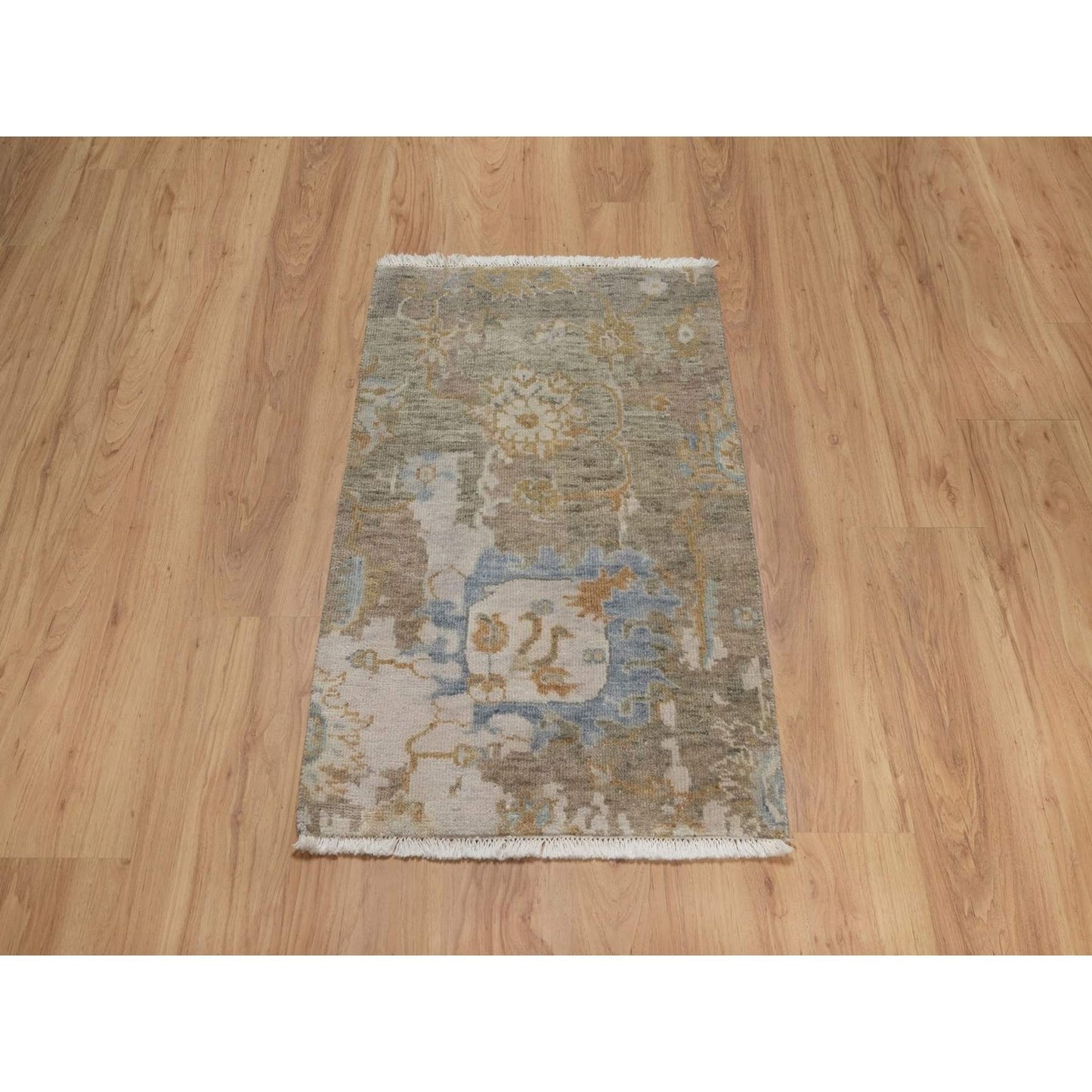 2'x3' Brown Broken Pattern Oushak Design Pure Wool Hand Knotted Mat Rug