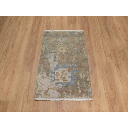 2'x3' Brown Broken Pattern Oushak Design Pure Wool Hand Knotted Mat Rug