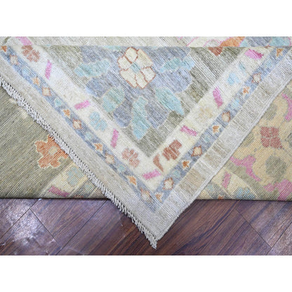 11'10"X15'5" Gray, Wool, Hand Knotted Afghan Angora Oushak, Oversized Rug