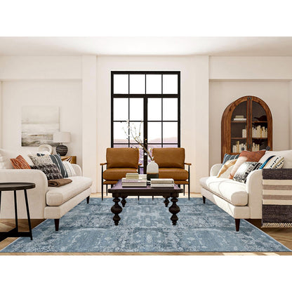 7'10"X10' Cloud Gray Wool And Pure Silk Jewellery Design Hand Knotted Rug