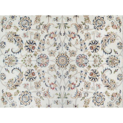 5'10"X9'1" Natural White Hand Knotted Nain 250 Kpsi Wool And Silk Rug