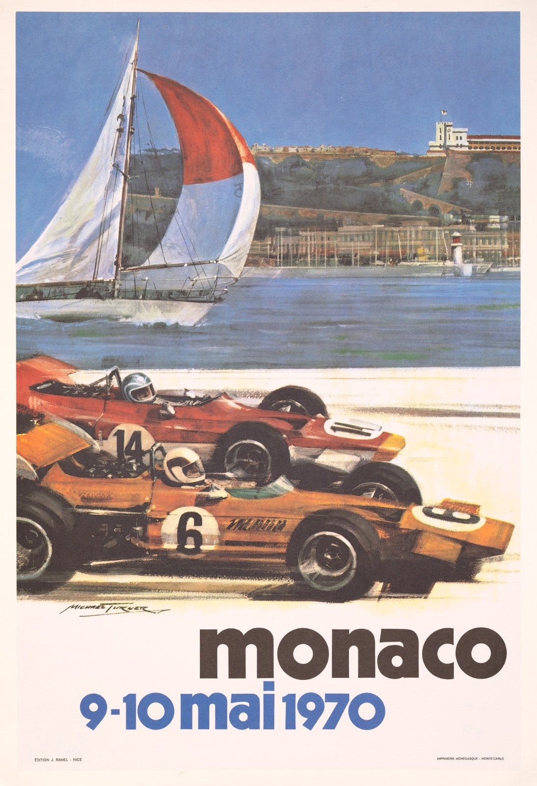 Poster Monaco Grand Prix 1970 Michael Turner Vintage French Automobile Racing