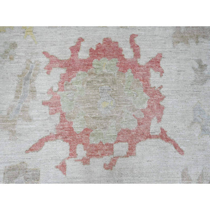 12'X17'4" White Angora Oushak Leaf Design Hand Knotted Wool Oversized Rug
