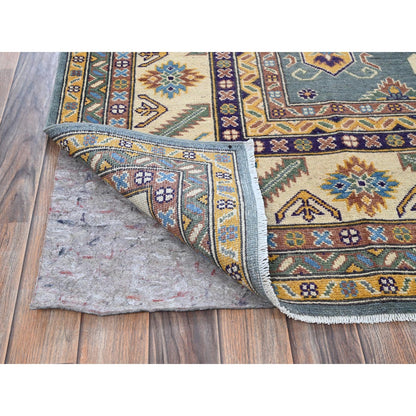 8'X10' Misty Gray Kazak With Medallions Design Hand Knotted Soft Wool Rug