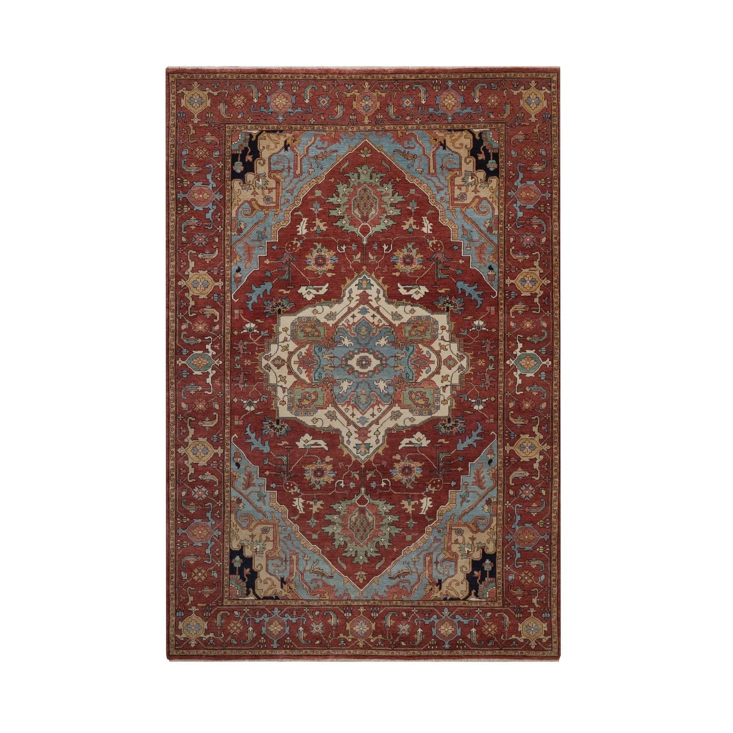6'1"x9'2" Red Antiqued Fine Heris Re-Creation Soft Wool Hand Knotted Rug