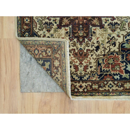 2'8"X12'3" Beige Heris Re-Creation Natural Wool Hand Knotted Runner Rug