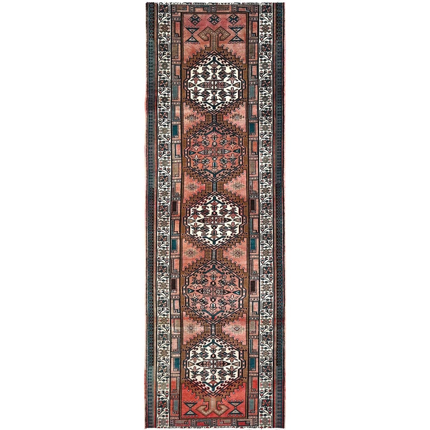 3'5"X10'2" Brown North West Zoroastrian Hand Knotted Wide Long Runner Rug