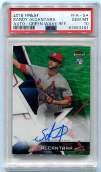 2018 Finest Sandy Alcantara Auto Green Wave Refractor 04/99 Psa 10