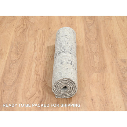 2'7"X6' Light Gray Natural Wool Hand Knotted Modern Design Runner Rug